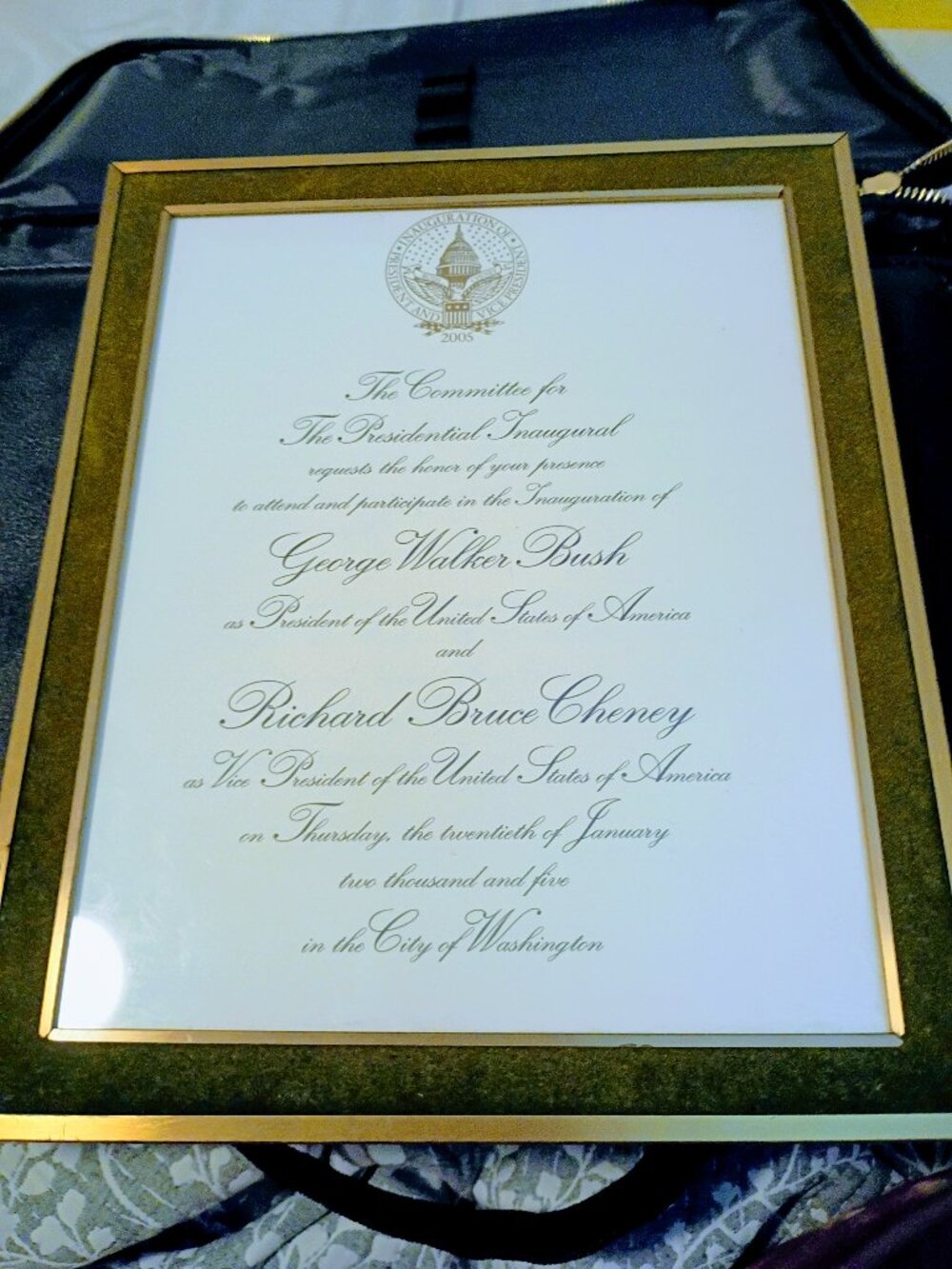 framed official invitation 2005 presidential inauguration of George W. Bush